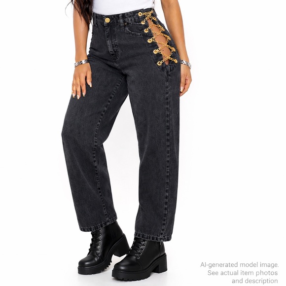 No1 Los Angeles Denim - 146. No1 Los Angeles Side Grommet Chain Pants Size S